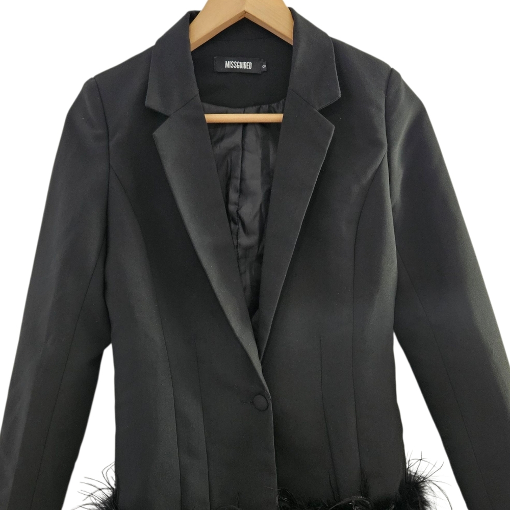 Missguided Women's Black Ostrich Feather Hem Jacket/Blazer - Picture 4 of 12